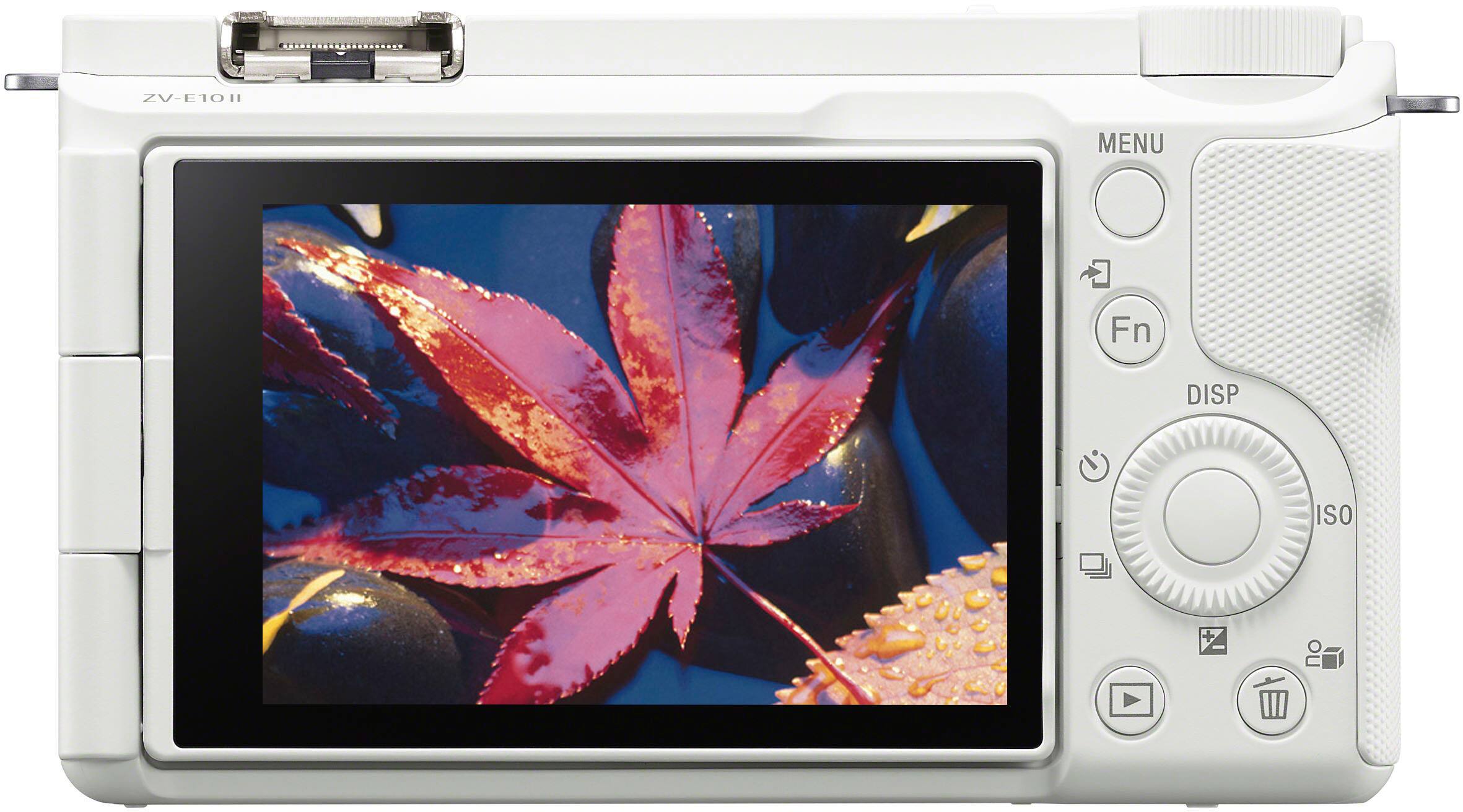 The text on the image reads "ZV-E10H MENU Fn DISP ISO." This indicates that the camera is a ZV-E10H model, and it has a menu function, a display function, and an ISO setting.