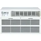 The image features a white air conditioner with a digital display and a remote control. The air conditioner has two sections, one on the top and one on the bottom. The top section has a fan and the bottom section has a cooling unit. The remote control is located on the left side of the air conditioner. The air conditioner is designed to provide efficient cooling and comfort during hot weather.