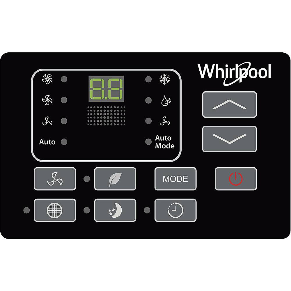 The image features a digital display with a timer and a mode button. The timer is set at 88 minutes, and the mode button is located on the right side of the display. The display is likely part of a pool heater system, as indicated by the "Whirlpool" brand name. The timer and mode button are the most prominent features in the image.