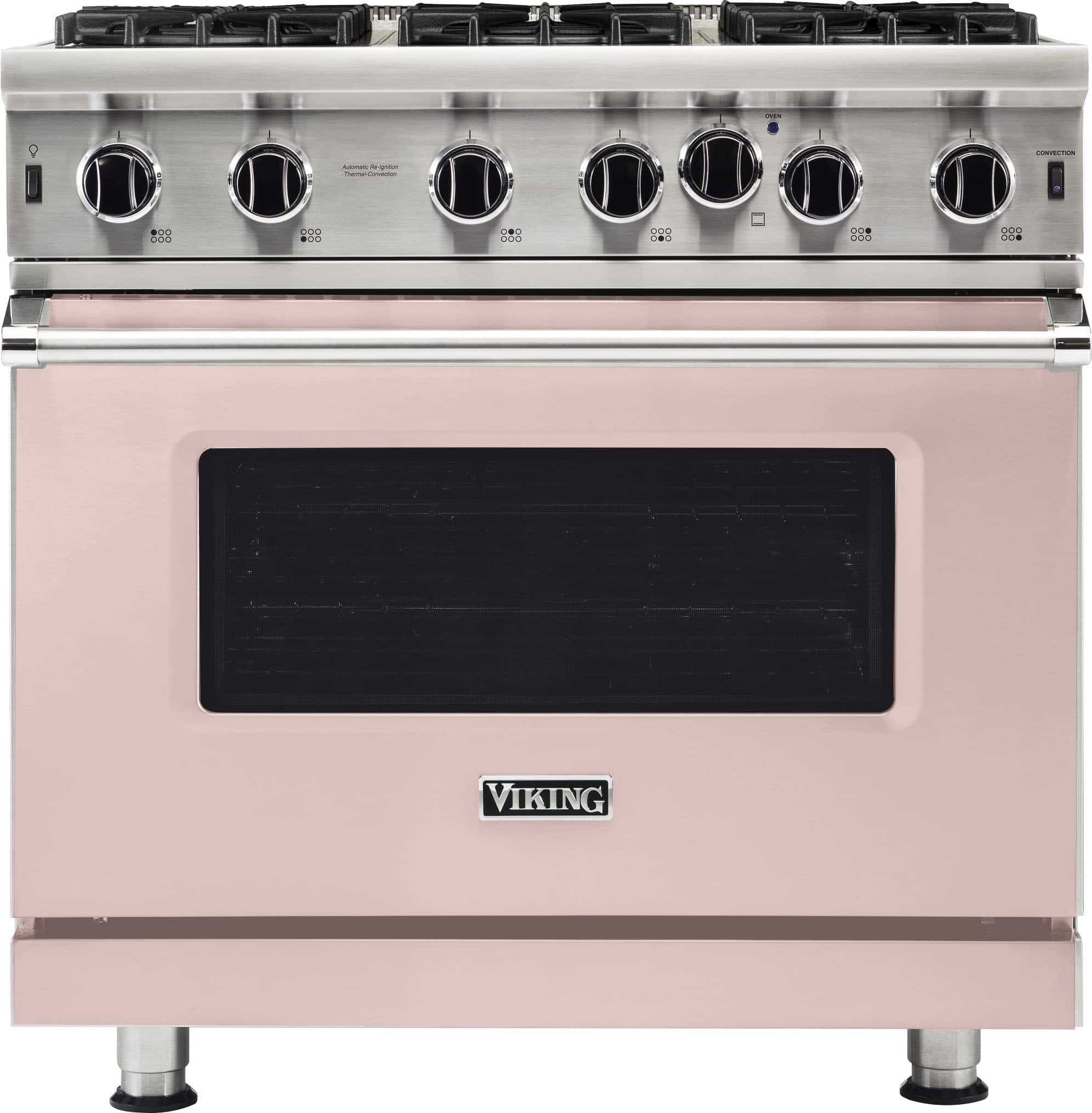 The text on the image reads "VIKING" and is displayed on a pink oven.