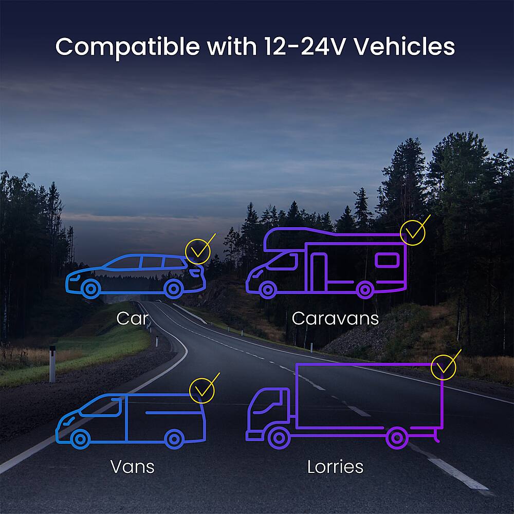 Compatible with 12-24V Vehicles: Car, Caravans, Vans, Lorries.