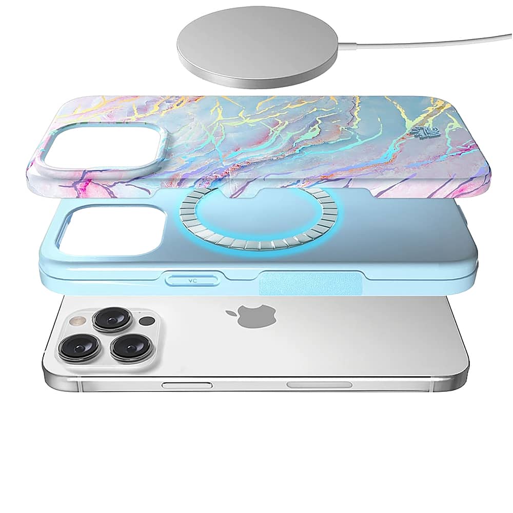 Alt View 11. Velvet Caviar - MagSafe iPhone 15 Pro Case - Holo Moonstone Marble.