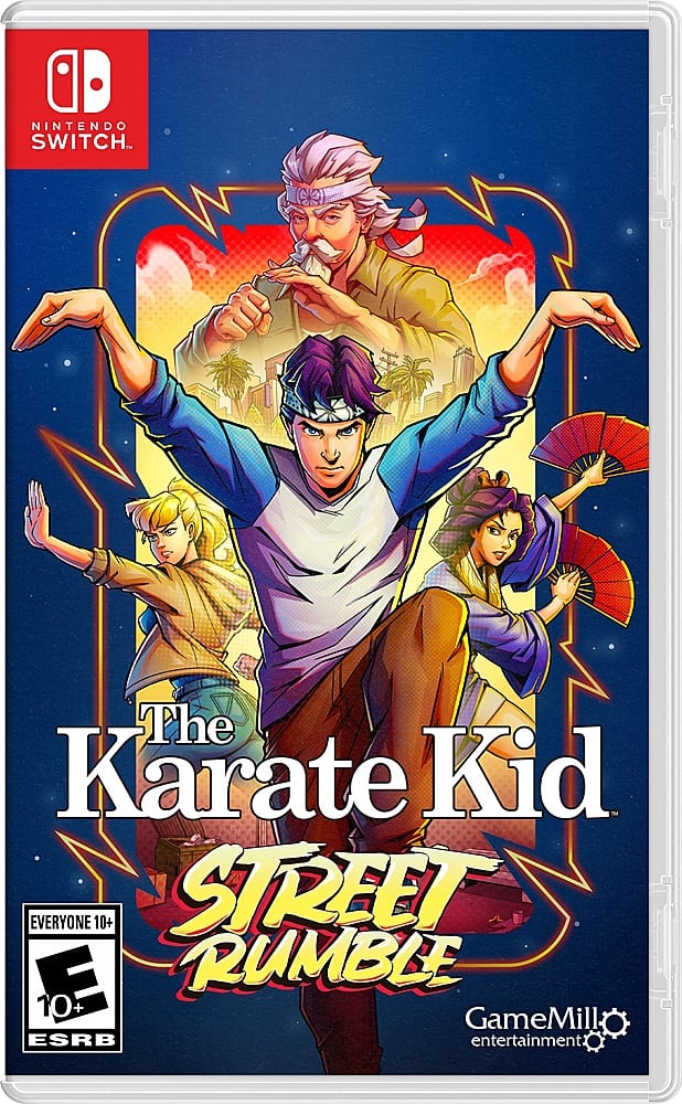 The Karate Kid: Street Rumble is a game for the Nintendo Switch, rated for everyone aged 10 and up. It is developed by GameMill and has an ESRB rating of E for entertainment.