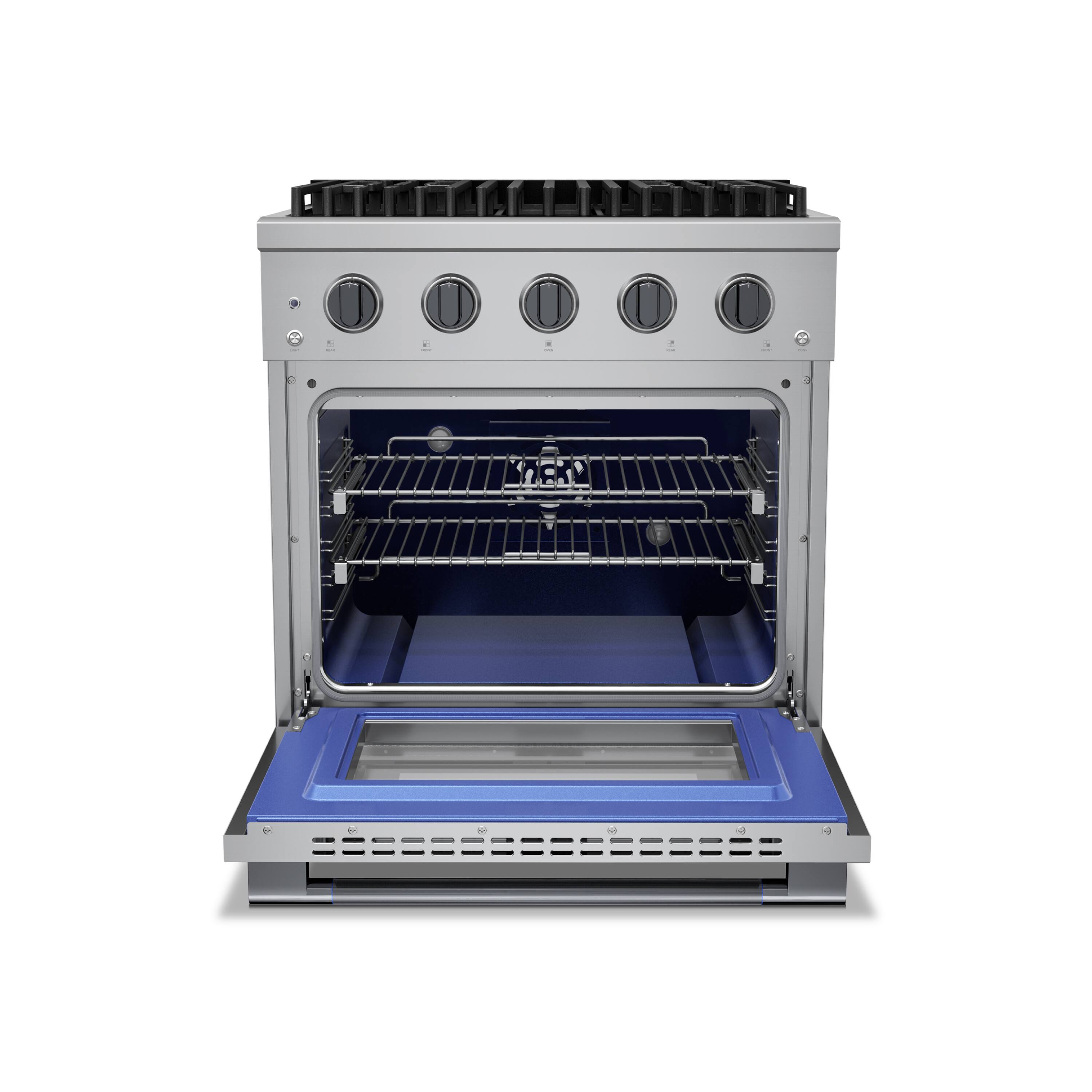 Angle. Hauslane - HausPro 30 in. 4 Burners (20,000 BTU) Freestanding Dual Fuel Range with Convection Oven Black Stainless Steel - Black Stainless Steel.