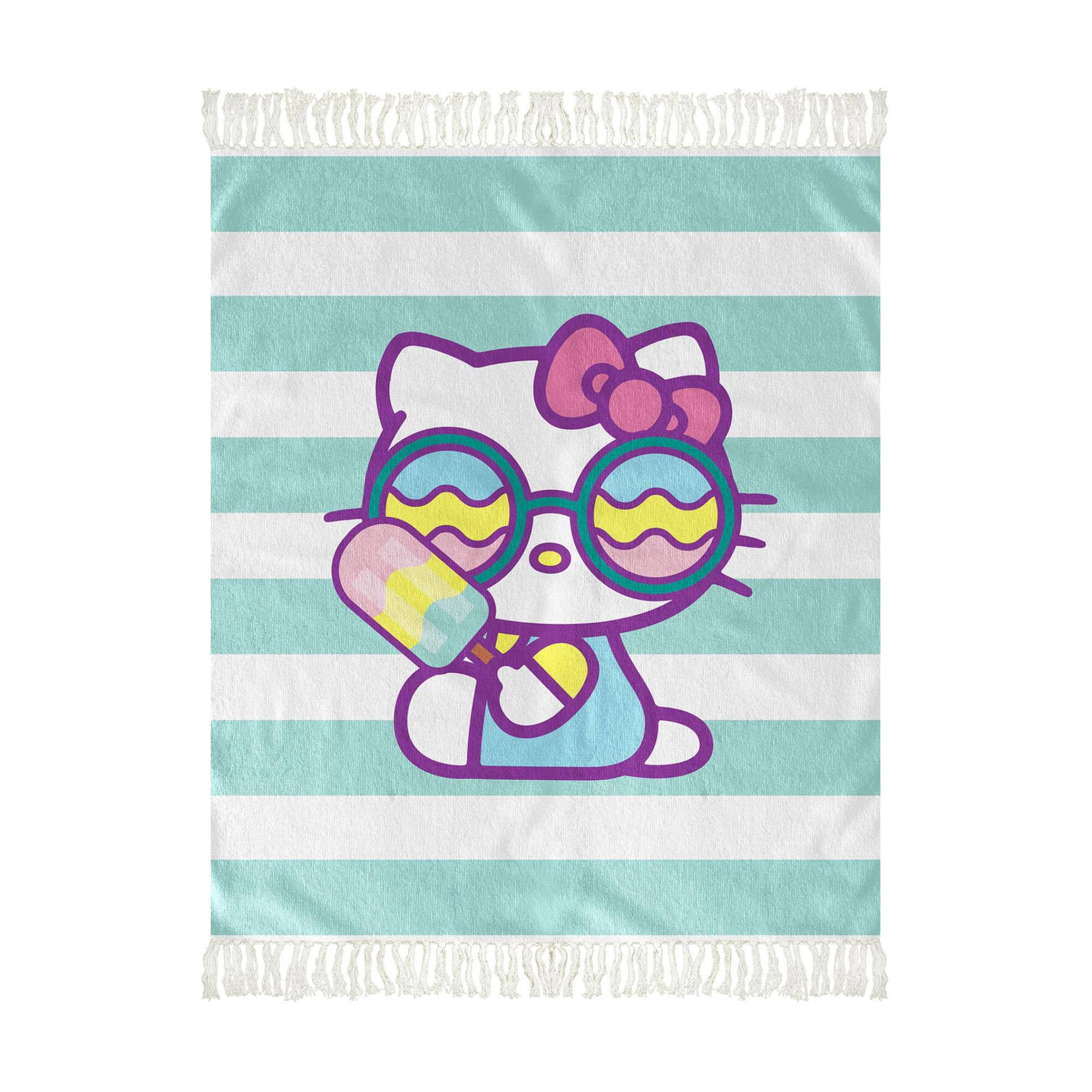 Front. Hello Kitty - Hello Kitty Popsicle 50 x 60 Inch Beach Throw with Tassels - Blue.