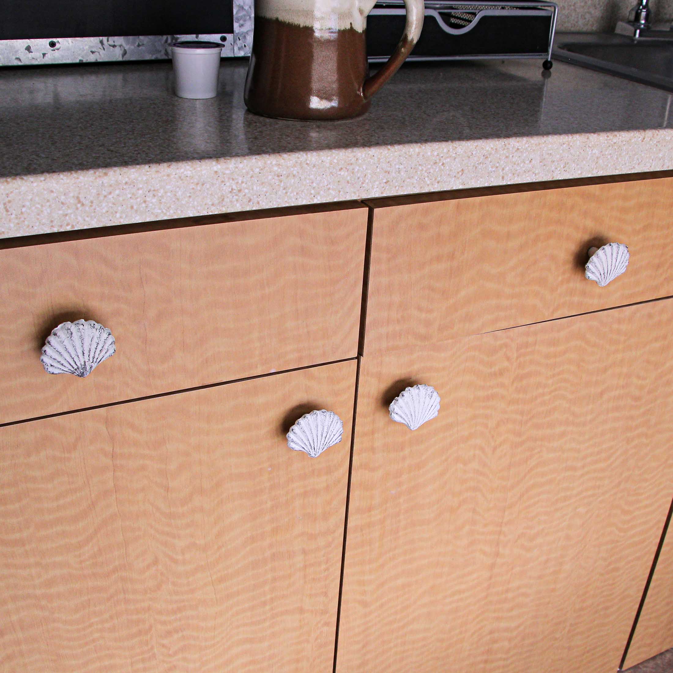 Alt View 3. Zeckos - Set of 6 White Cast Iron Scallop Sea Shell Drawer Pulls Nautical Cabinet Knobs - White.