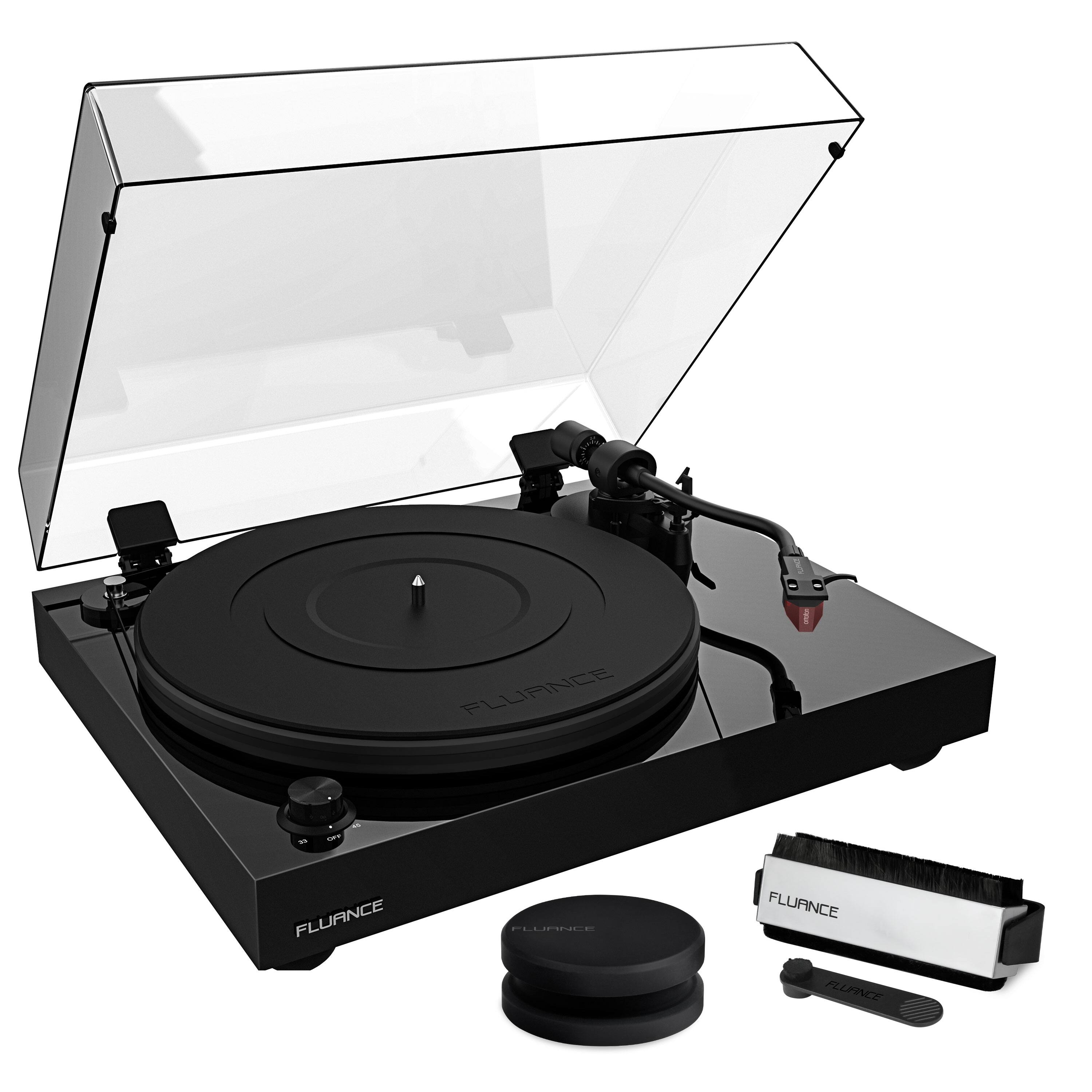 Fluance - RT83 Reference Vinyl Turntable Record Player with Record Weight and Vinyl Cleaning Kit - Piano Black