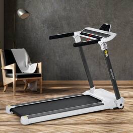APRILSOUL - Portable Compact Treadmill 4HP 14KMH 330lbs Foldable Home Gym Bluetooth Speaker APP FITIME - White