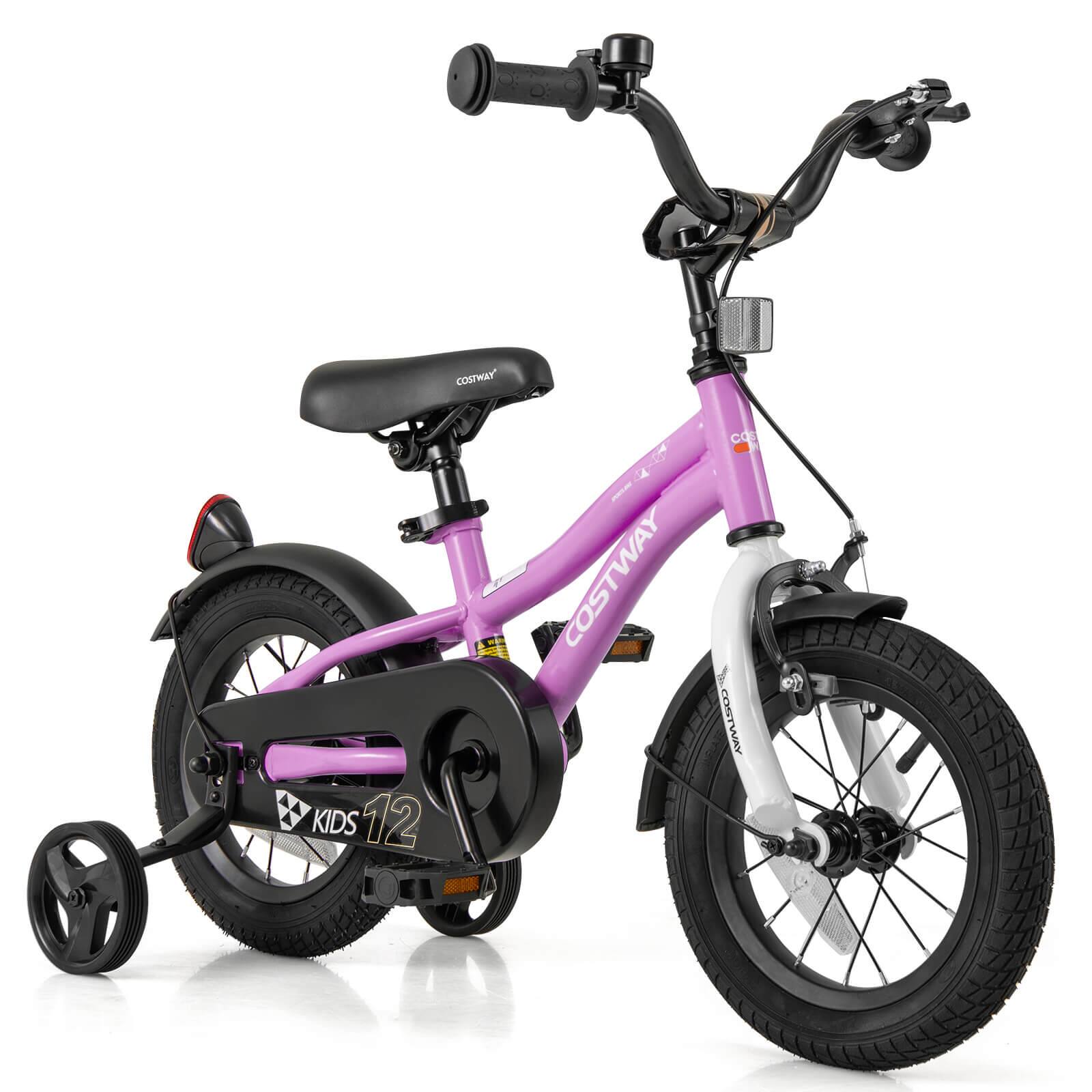 Costway - 12" Kids Bike for 3-4 Years Old Boys & Girls with Adjustable Seat Handbrake Reflectors - Purple