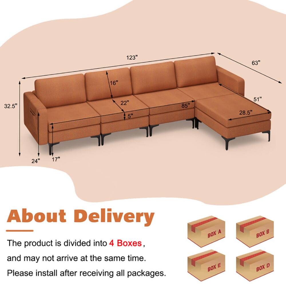 123" 63" 16" 32.5" 22" 5" 85" 51" 28.5" 24" 17"

About Delivery

The product is divided into 4 Boxes, and may not arrive at the same time. Please install after receiving all packages.

BOX A BOX B BOX C BOX D