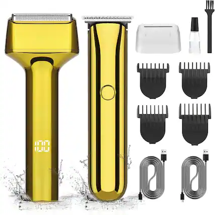 Front. RTMB - Men's Electric Shavers, Gold Baber Clipper Set, Beard Trimmer - Yellow, Black.