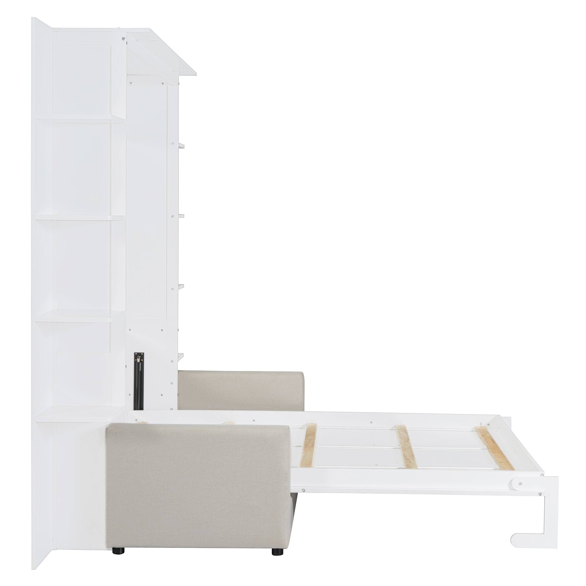 Alt View 7. Tiramisubest - Queen Size Murphy Wall Bed with Sofa, White, 87" L x 90" W x 88" H, 332 lbs, Space-Saving - White.