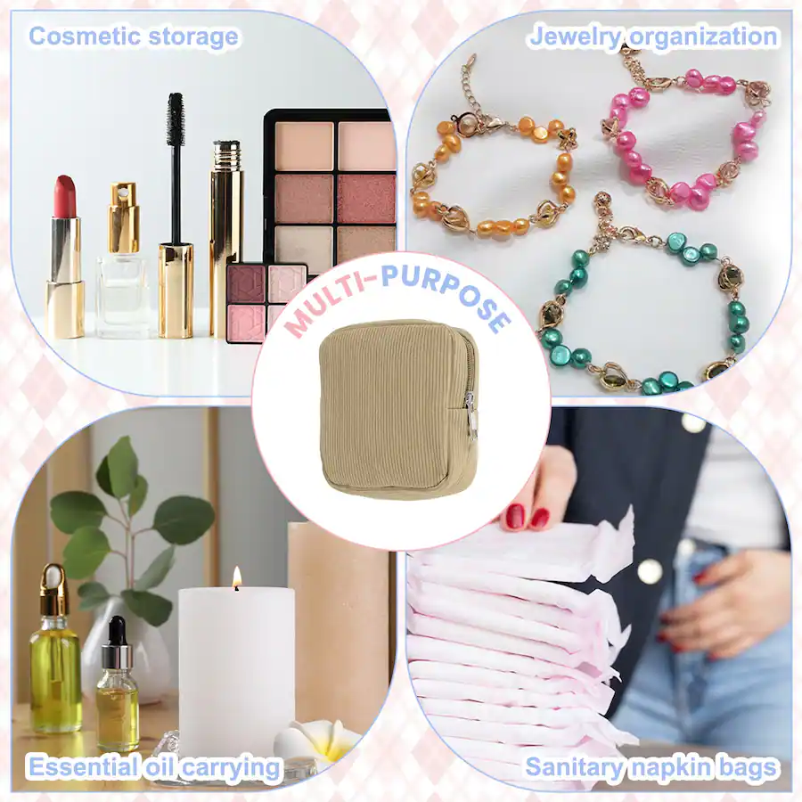 Zippered Unique Bargains Portable Corduroy Period Bag for Women, Cute Zippered ...