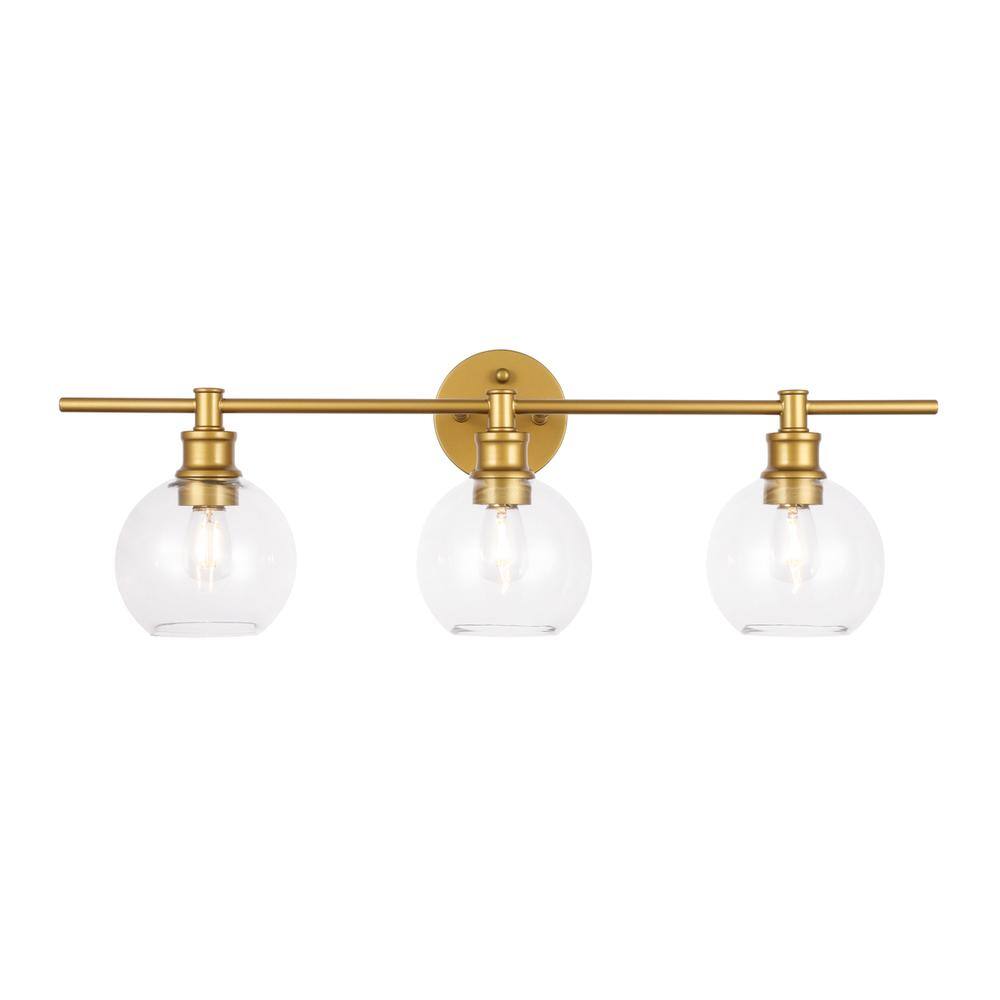 Alt View 2. Living District - Collier 3 light Brass and Clear glass Wall sconce - Brass And Clear Glass.