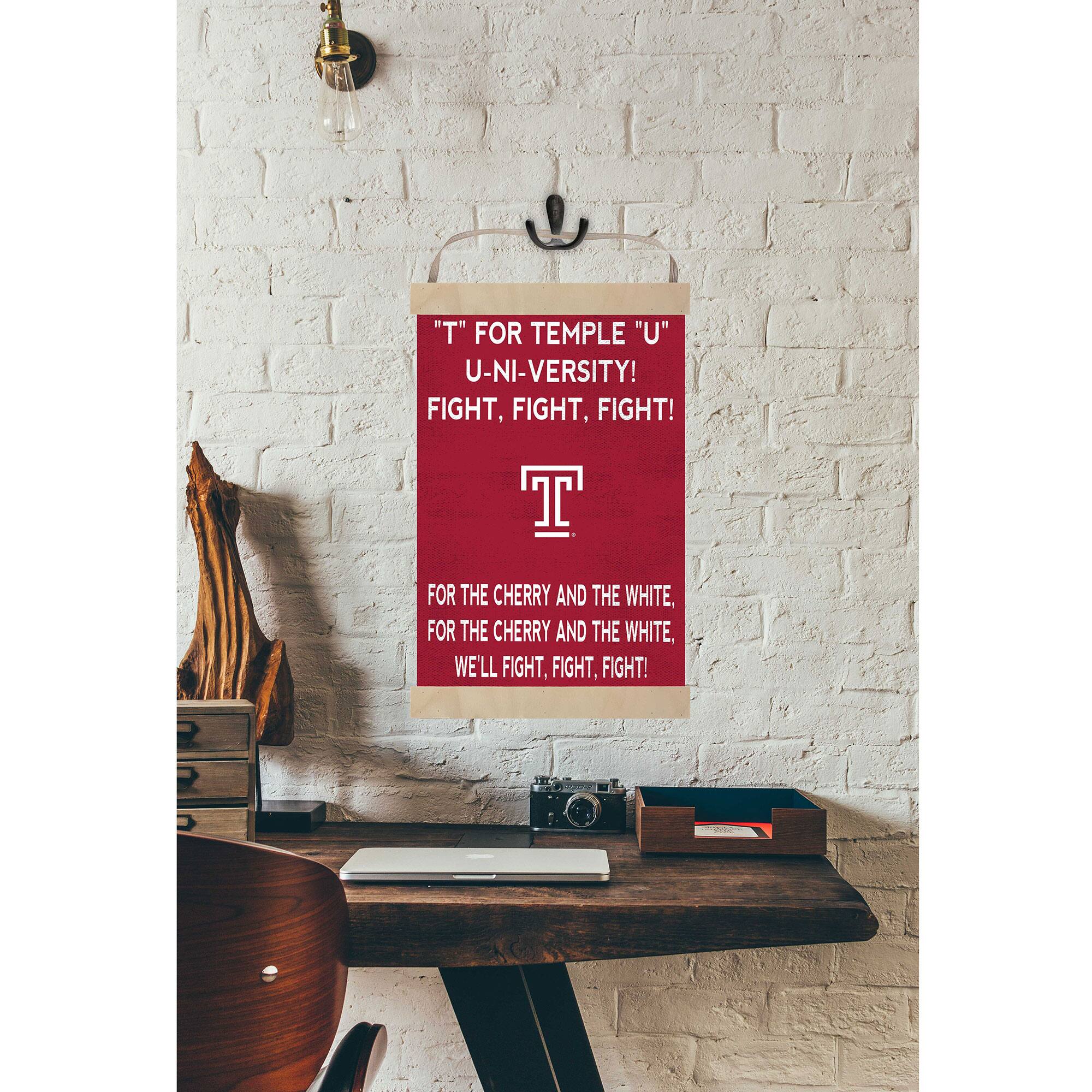 "T" FOR TEMPLE "U" U-NI-VERSITY! FIGHT, FIGHT, FIGHT!  
FOR THE CHERRY AND THE WHITE,  
FOR THE CHERRY AND THE WHITE,  
WE'LL FIGHT, FIGHT, FIGHT!