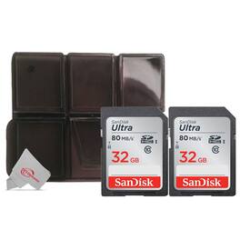 2x SanDisk 32GB SDHC Ultra 80MB/s Memory Card with Memory Card Holder
