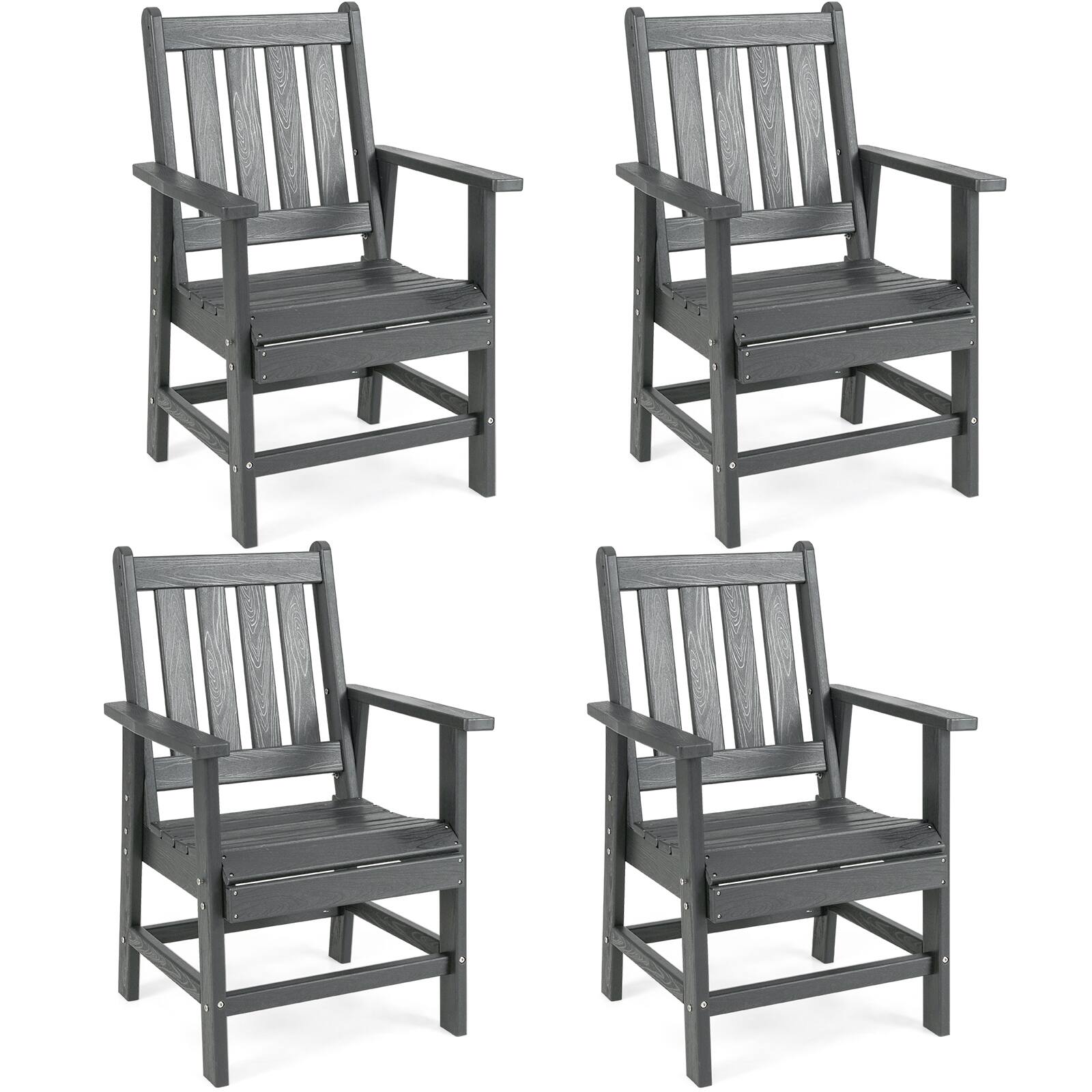 Gymax - Patio Dining Chairs Set of 4 w/Wide Armrests Curved Seat Wood Grain for Backyard - Gray