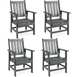 Gymax - Patio Dining Chairs Set of 4 w/Wide Armrests Curved Seat Wood Grain for Backyard - Gray