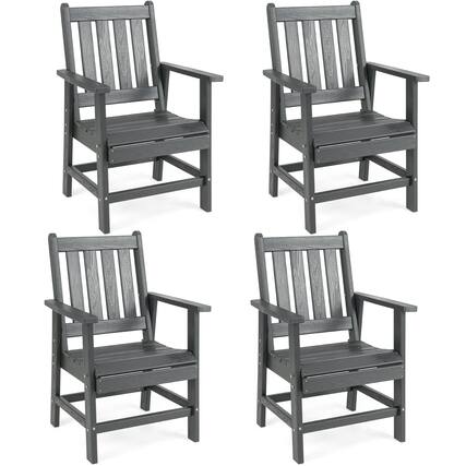 Front. Gymax - Gymax Patio Dining Chairs Set of 4 w/Wide Armrests Curved Seat Wood Grain for Backyard Gray - Gray.