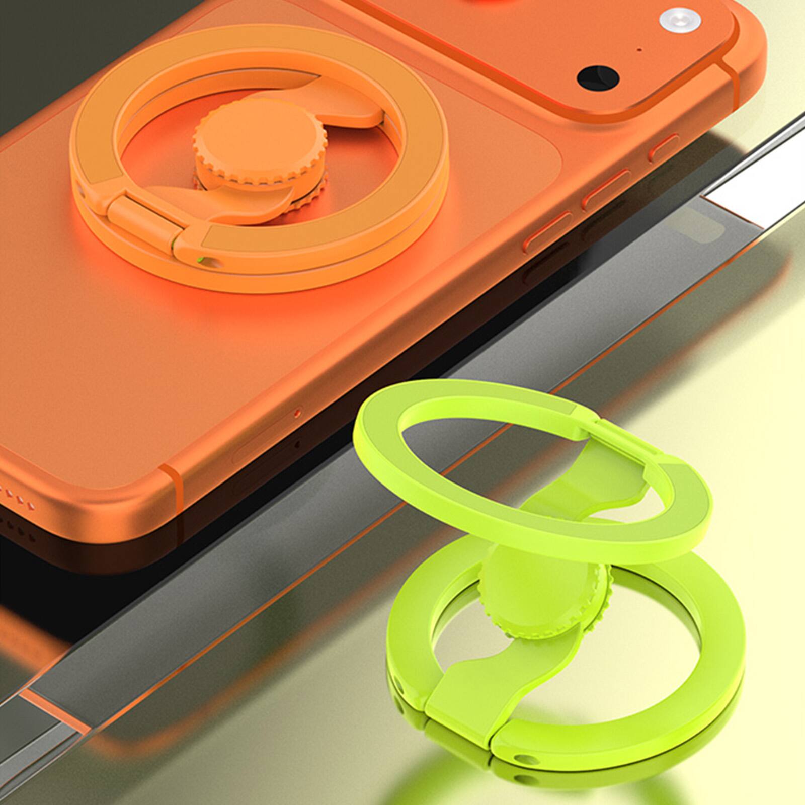 Alt View 1. Dteck - Double Sided Magnetic Phone Grip Ring Holder for Apple iPhone, Foldable Zinc Alloy Stand with Fun Gyro Spinner Function - Orange.