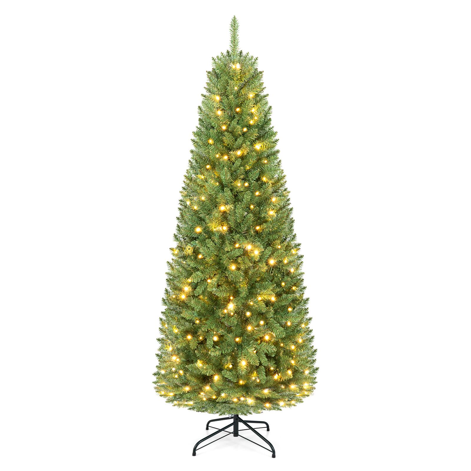 Alt View 1. Costway - 6 FT Pre-Lit Pencil Christmas Tree Hinged with 250 LED Lights - Green.