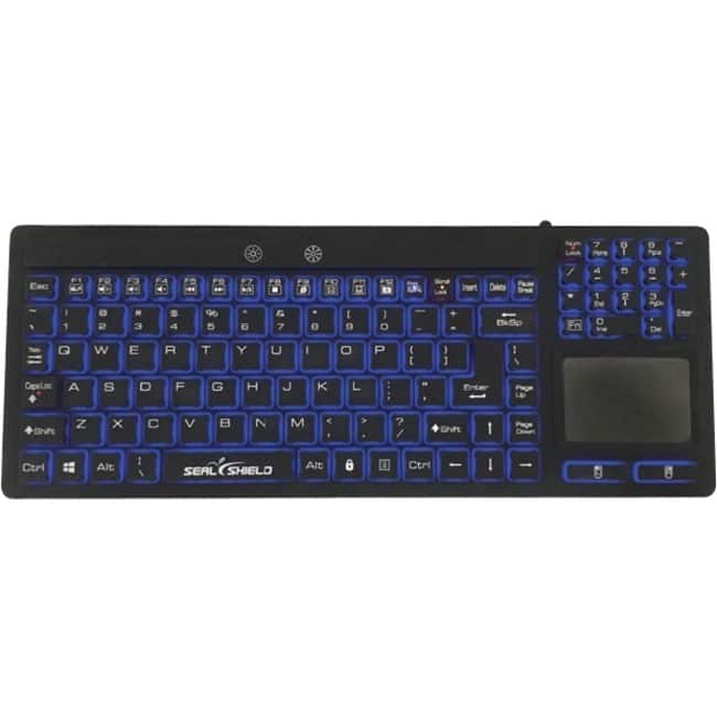 Seal Shield - Seal Glow Series Waterproof Silicone Backlit Keyboard With Touchpad - Cable Connectivity - USB Interface - Black