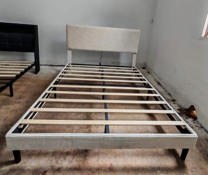 GARVEE - Full Size Corduroy Bed with Storage, Upholstered Frame, No Box Spring - Beige