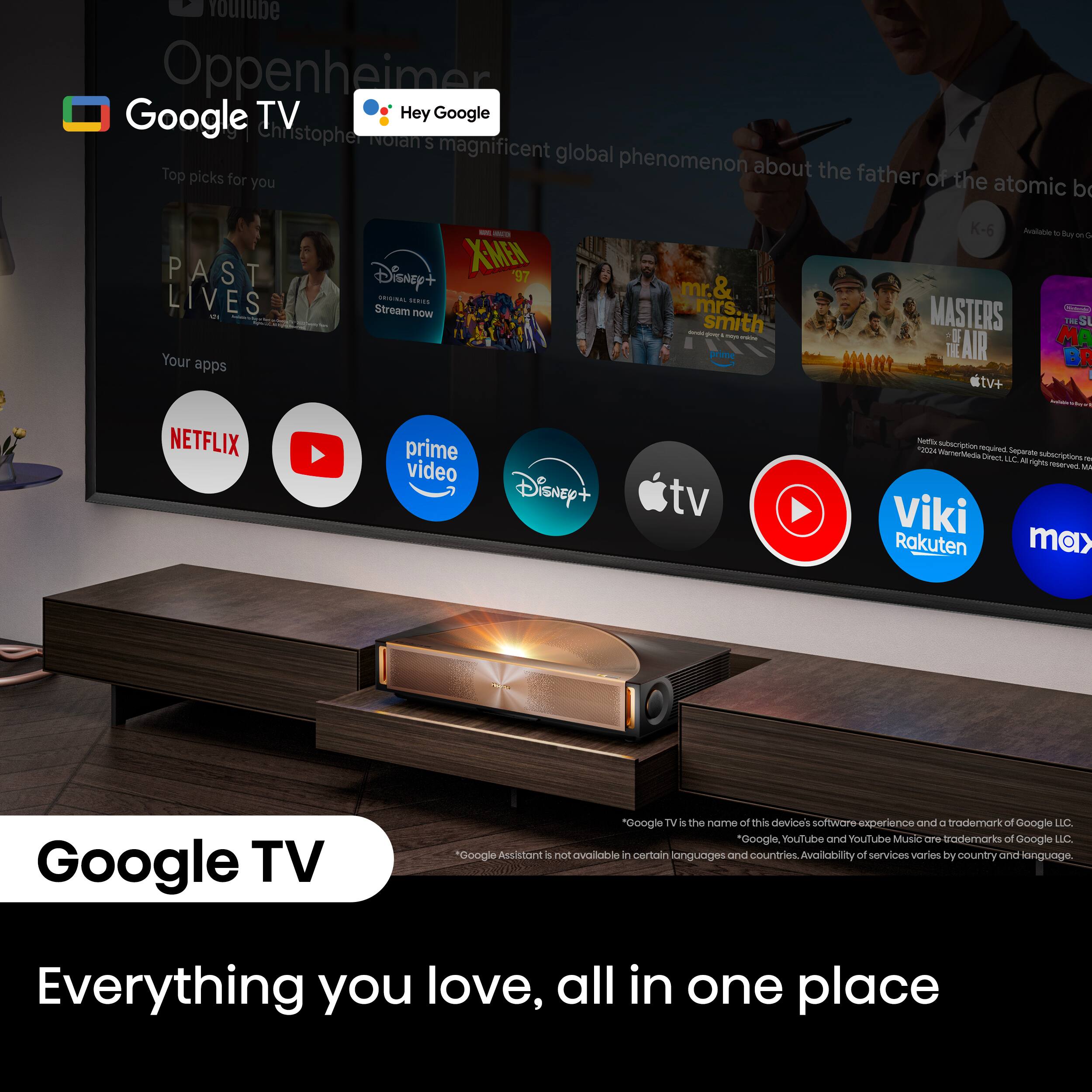 Google TV is the name of this device's software experience and a trademark of Google LLC. Google YouTube and YouTube Music are trademarks of Google LLC. Google TV is available in certain languages and countries. The availability of services varies by country and language. Everything you love, all in one place.