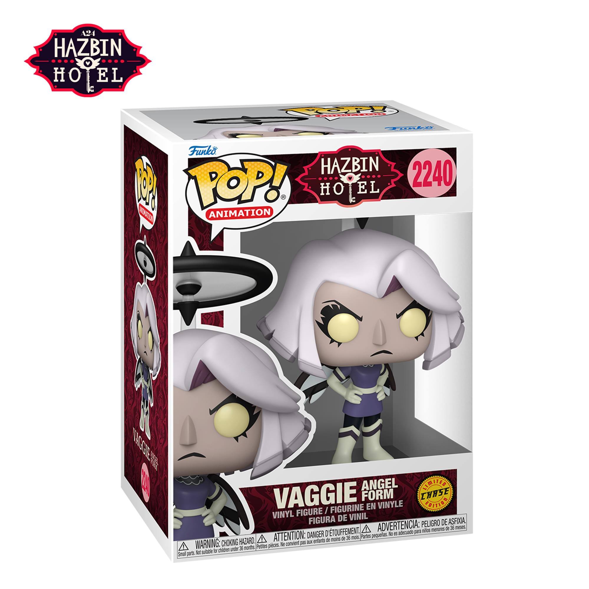 A24 HAZBIN HOTEL  
Funko POP!  
2240  
Vaggie Angel Form  
Figure / Figurine en Vinyle / Figura de Vinil  
Chase  
Animation  
Warning: Choking Hazard - Small parts. Not for children under 3 years.  
Attention: Danger d'étouffement - Petits pièces. Ne convient pas aux enfants de moins de 3 ans.