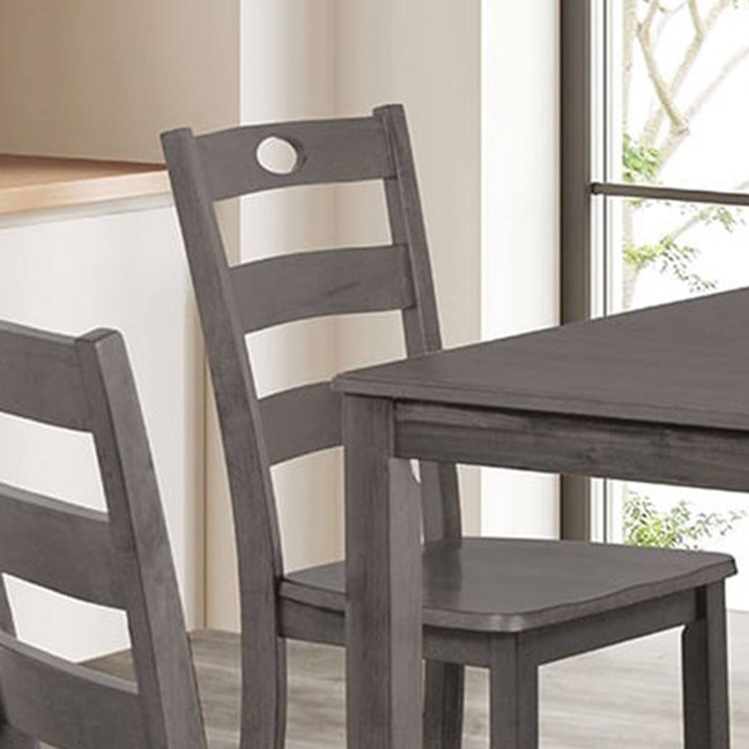 Back. Vaczon - 5 Piece Dining Room Set, Includes Table & 4 Slat Back Chairs, Solid Wood Table Set for Kitchen & Dining Room - Gray.