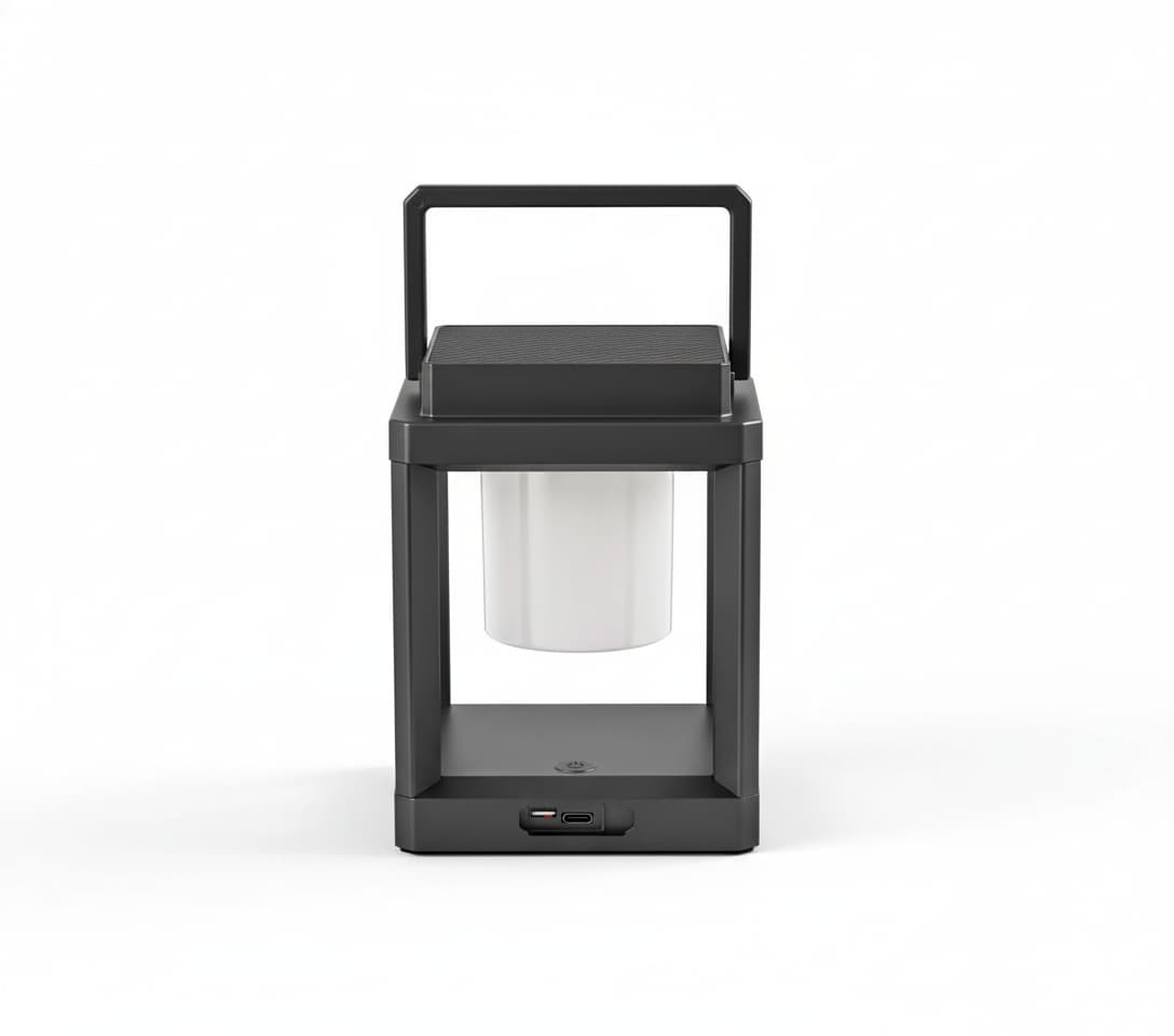 Front. FINEAK - 7.4" Solar Outdoor Table Lamp - Waterproof Portable Rechargeable Lantern - silvery.