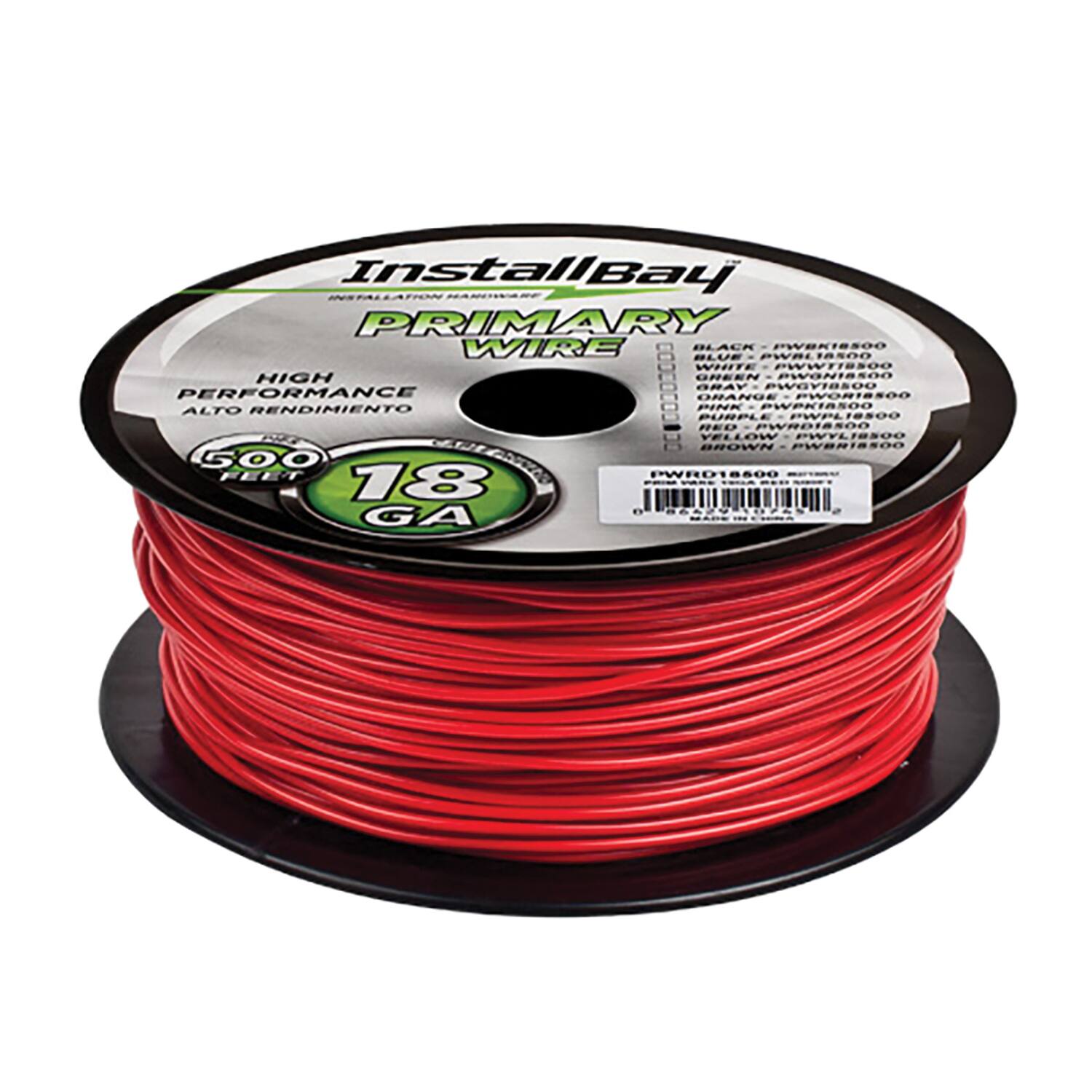 InstallBay  
PRIMARY WIRE  
HIGH PERFORMANCE  
ALTO RENDIMIENTO  
500 FEET  
18 GA  

BLACK - PWEK18S00  
WHITE - PWWT18S00  
GRAY - PWGY18S00  
ORANGE - PWOR18S00  
PURPLE - PWPL18S00  
YELLOW - PWYL18S00  
BROWN - PWER18S00