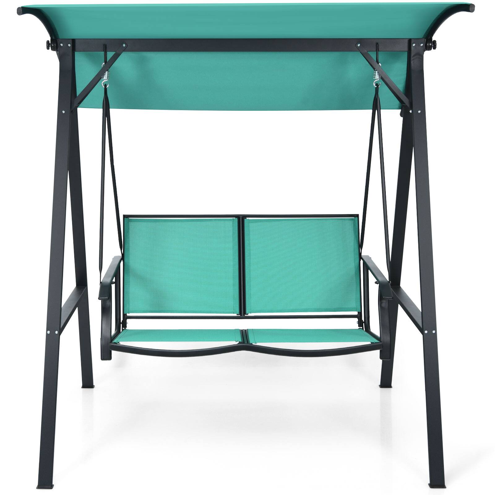 Alt View 6. Costway - Costway Outdoor 2-Seat Swing Loveseat Canopy Hanging Swing - Turquoise.
