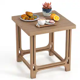 Costway - 18" Outdoor Adirondack Side Table with Slatted Surface, 0-Screw Assembly for Porch - Brown