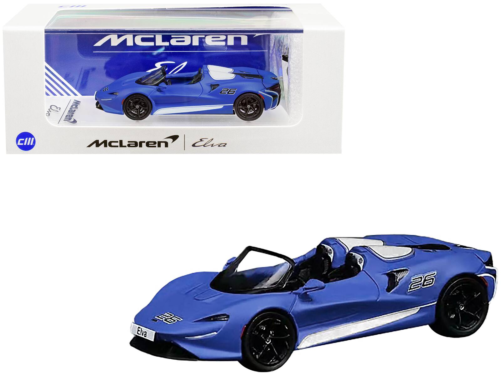 McLaren Elva Convertible #26 Matt Blue with White Stripes and Extra Wheels 1/64 Diecast Model Car by CM Models price history on PriceWatchPro