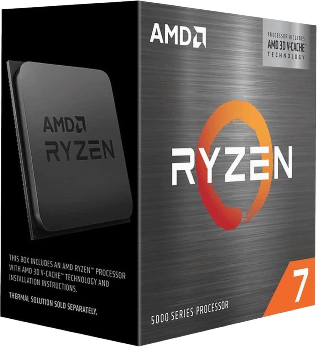 AMD Processor  
AMD 3D V-Cache Technology  
AMD Ryzen  
This box includes an AMD Ryzen processor with AMD 3D V-Cache technology and installation instructions. Thermal solution sold separately.  
5000 Series Processor