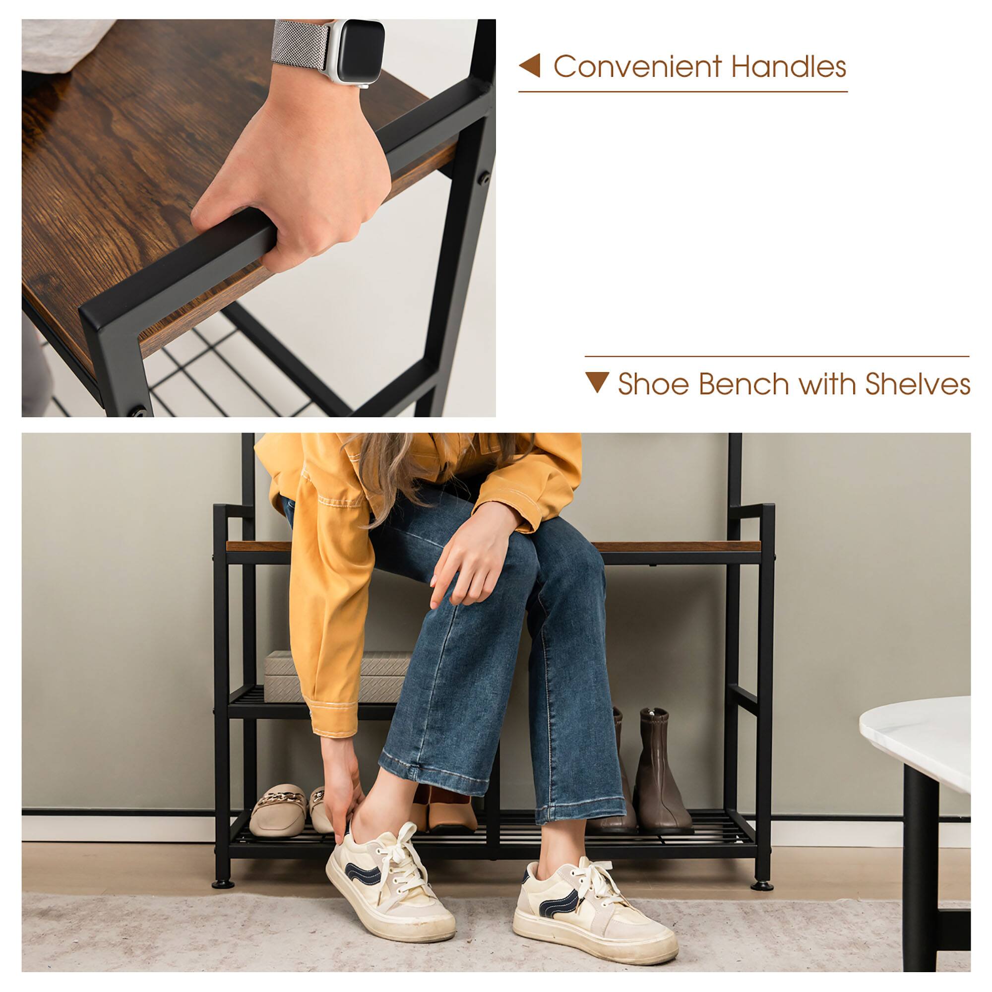 Convenient Handles  
Shoe Bench with Shelves
