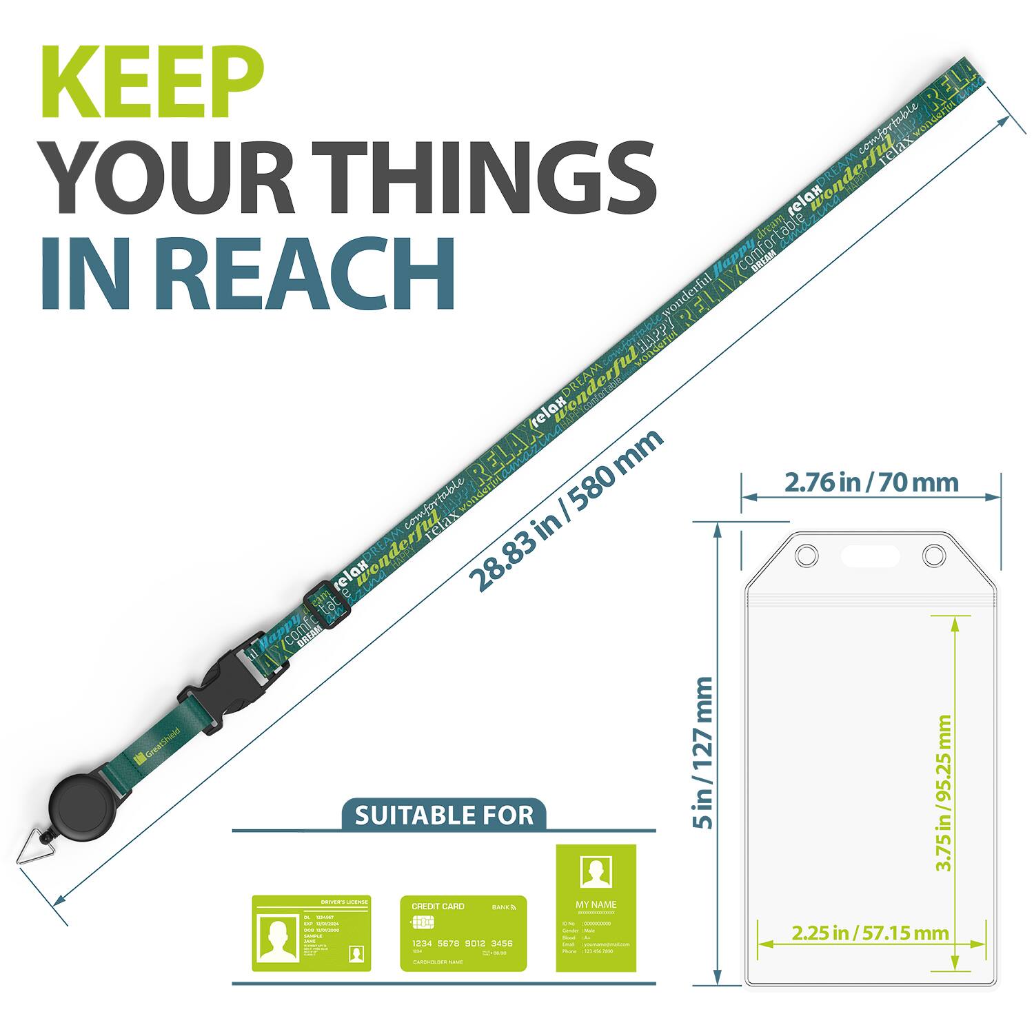 KEEP YOUR THINGS IN REACH

SUITABLE FOR

2.76in/70mm

28.83in/580mm

5in/127mm

3.75in/95.25mm

2.25in/57.15mm