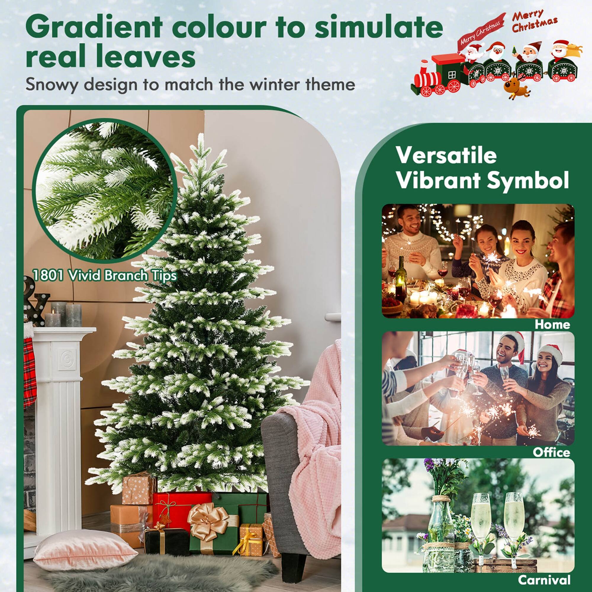 Merry Christmas Gradient colour to simulate real leaves Snowy design to match the winter theme Versatile Vibrant Symbol 1801 Vivid Branch Tips Home Office Carnival