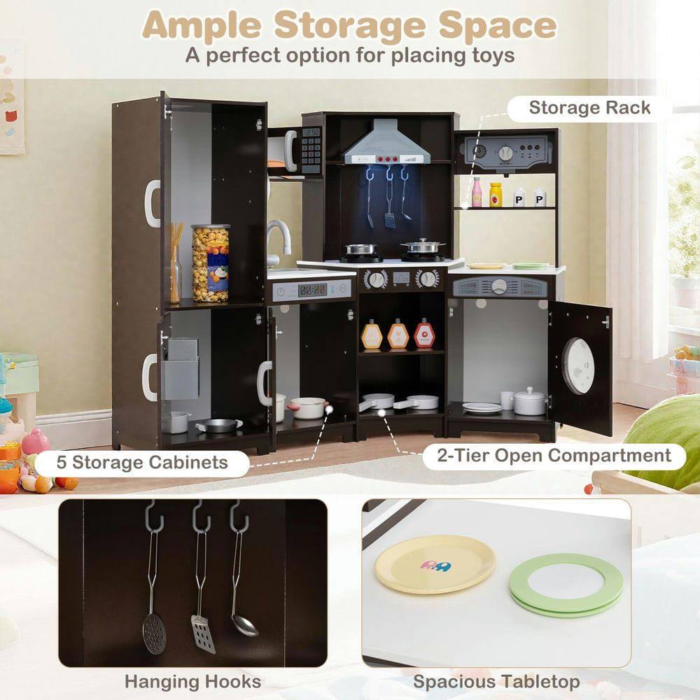 Ample Storage Space  
A perfect option for placing toys  

- Storage Rack  
- 5 Storage Cabinets  
- 2-Tier Open Compartment  
- Hanging Hooks  
- Spacious Tabletop