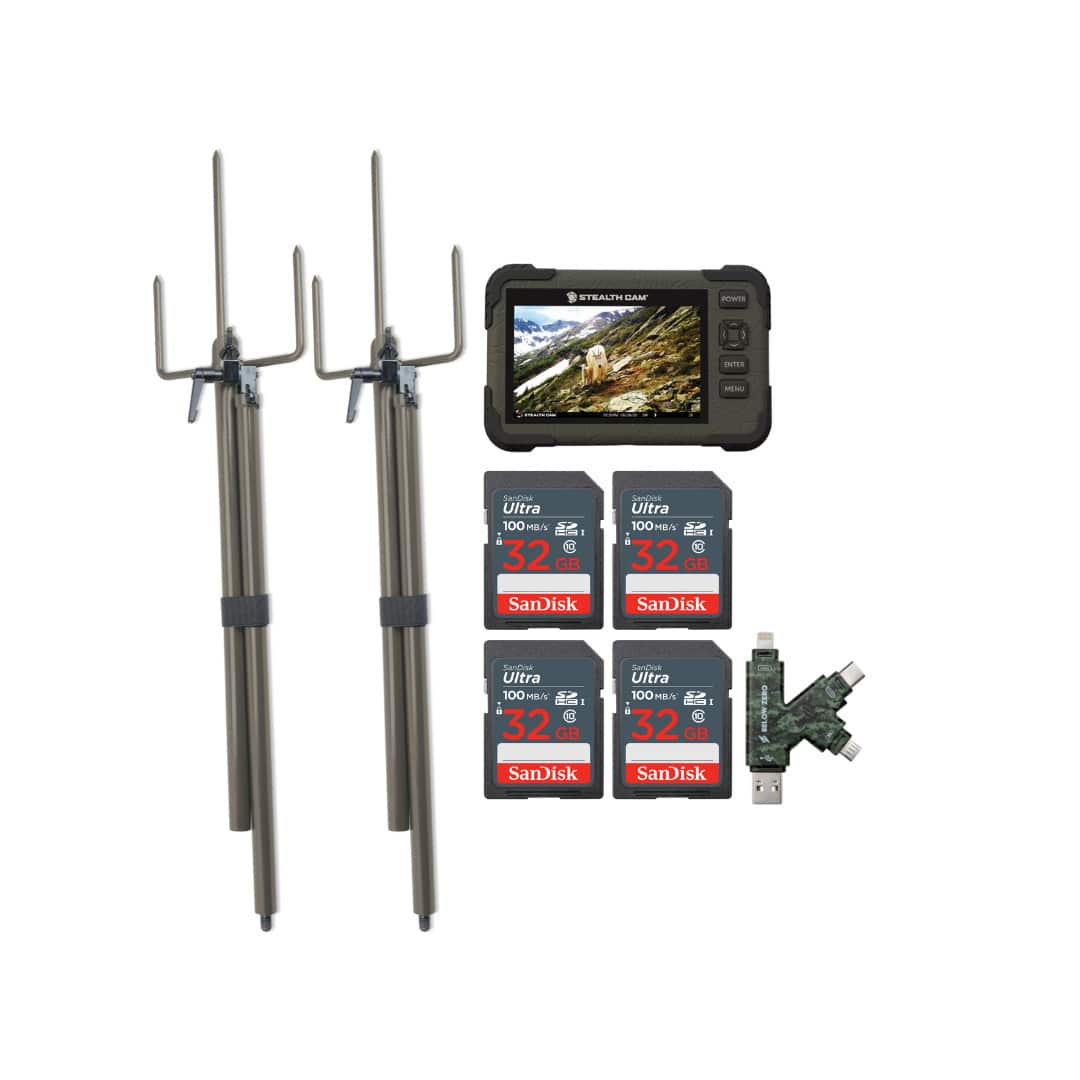 Stealth Cam - Trail Camera Mount Stick with Card Viewer 32GB Memory Cards and Card Reader (2 Pack)