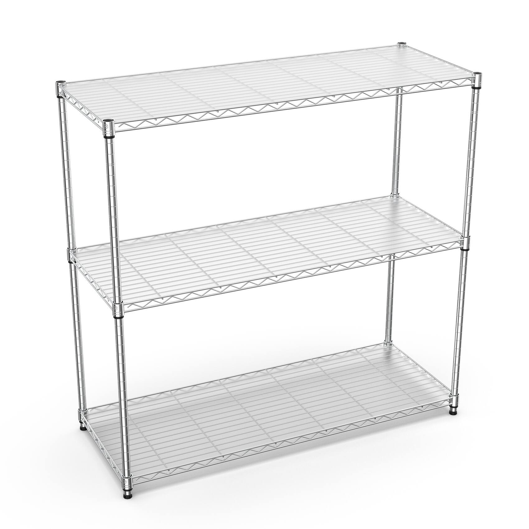 Angle. COWLOWN - 3-Tier NSF Wire Shelving Unit 1050 lb Adjustable Metal Storage Rack for Garage Chrome - Chrome.