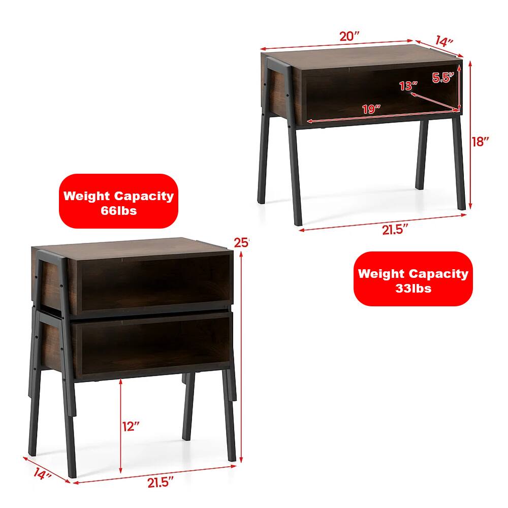 - 20" x 14" x 5.5" x 19" x 18"
- Weight Capacity: 66lbs
- 21.5" x 12" x 14" x 21.5"
- Weight Capacity: 33lbs