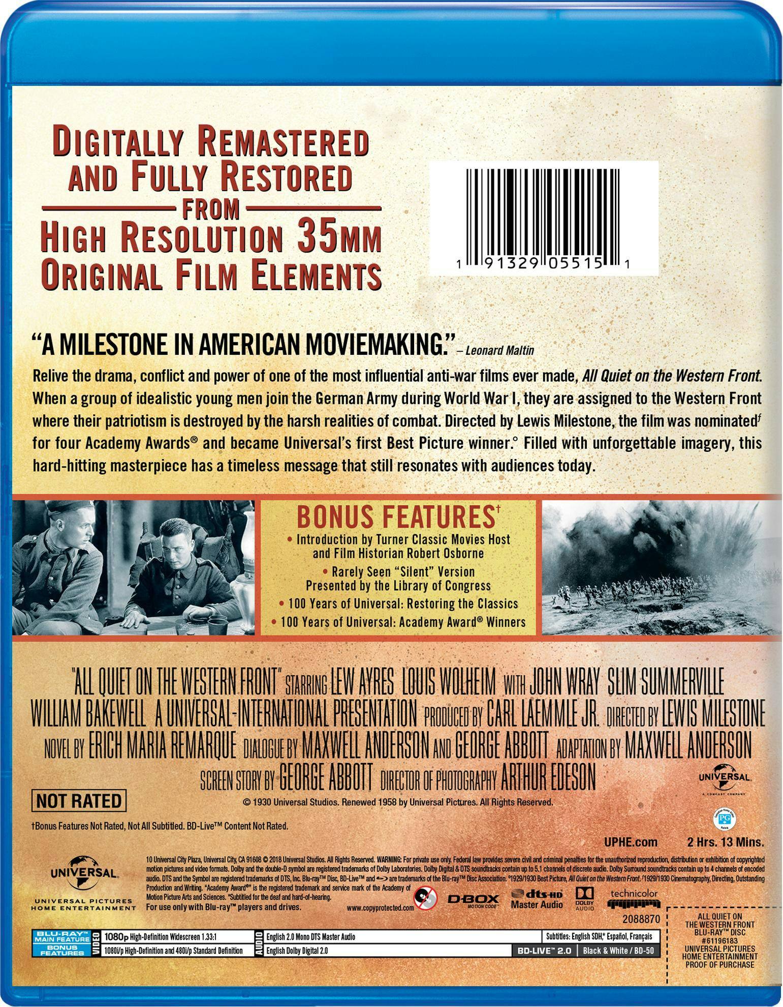 Back. All Quiet On the Western Front (Blu-ray + Digital HD) [Blu-ray].