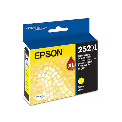 Designed for Excellence 252XL Epson High-capacity 3x more prints* Grande capacit 1 XL plus de 3 fois tirages* 252 A bo Soaote Yellow Jaune Durabrilo Brite Ultra