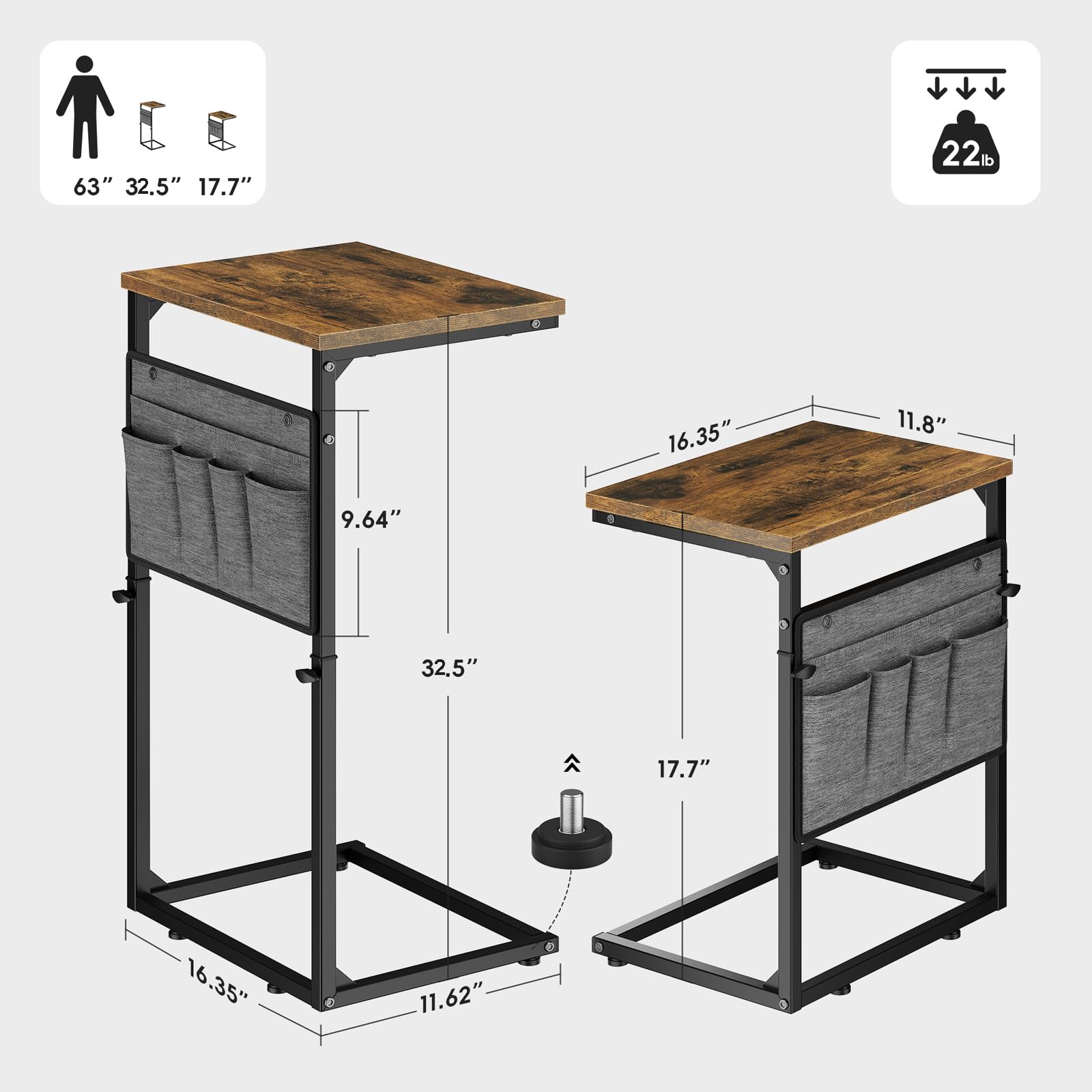 63" 32.5" 17.7"  
22 lb  
16.35" 11.8" 9.64" 32.5" 17.7" 16.35" 11.62"