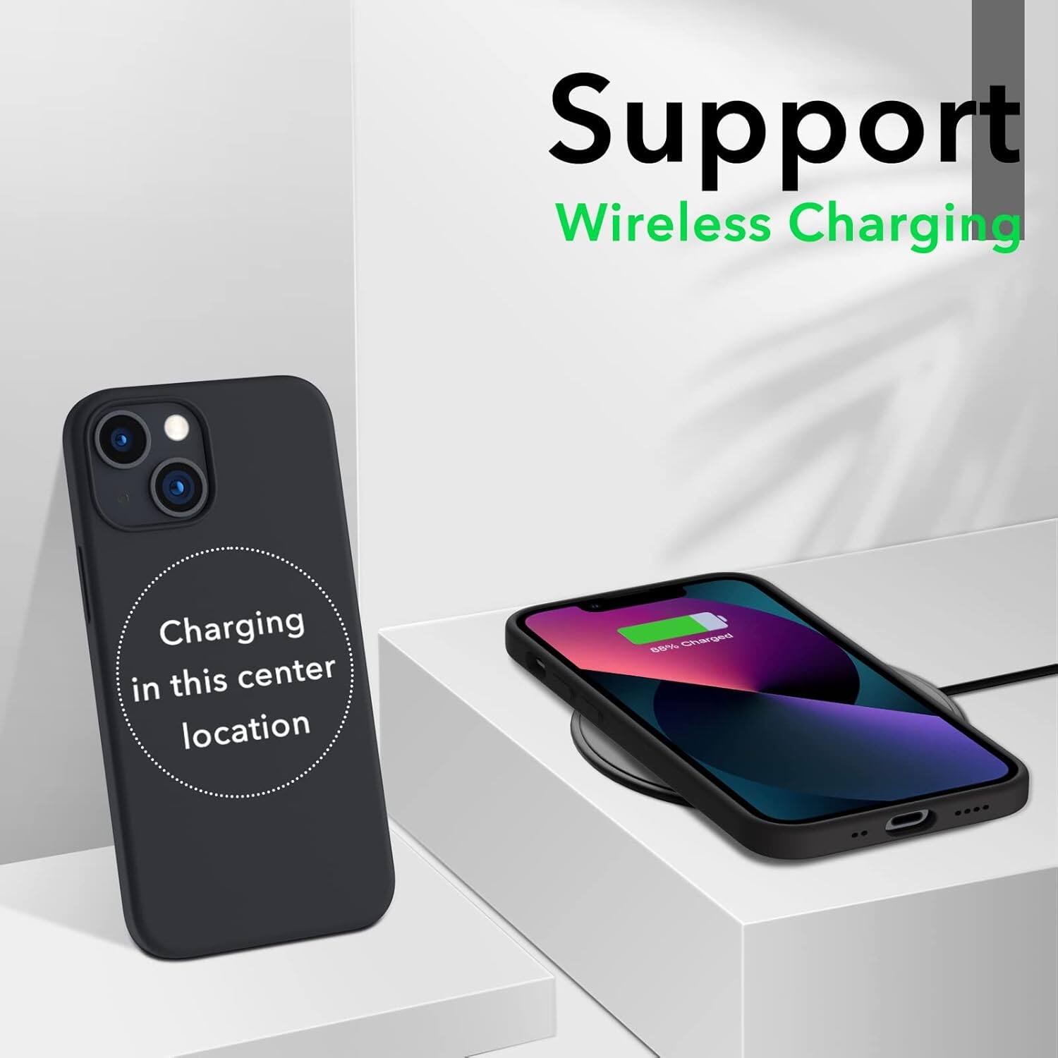 Support Wireless Charging, Charging in this center location, 50% Charged