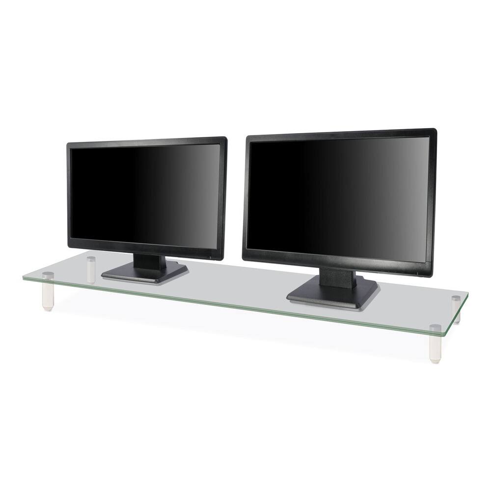 Left. KanTek - Kantek MS380 39.4 in. x 10.2 in. x 3.25 in. Supports 60 lbs. Extra Wide Glass Monitor Riser - Clear - Clear.
