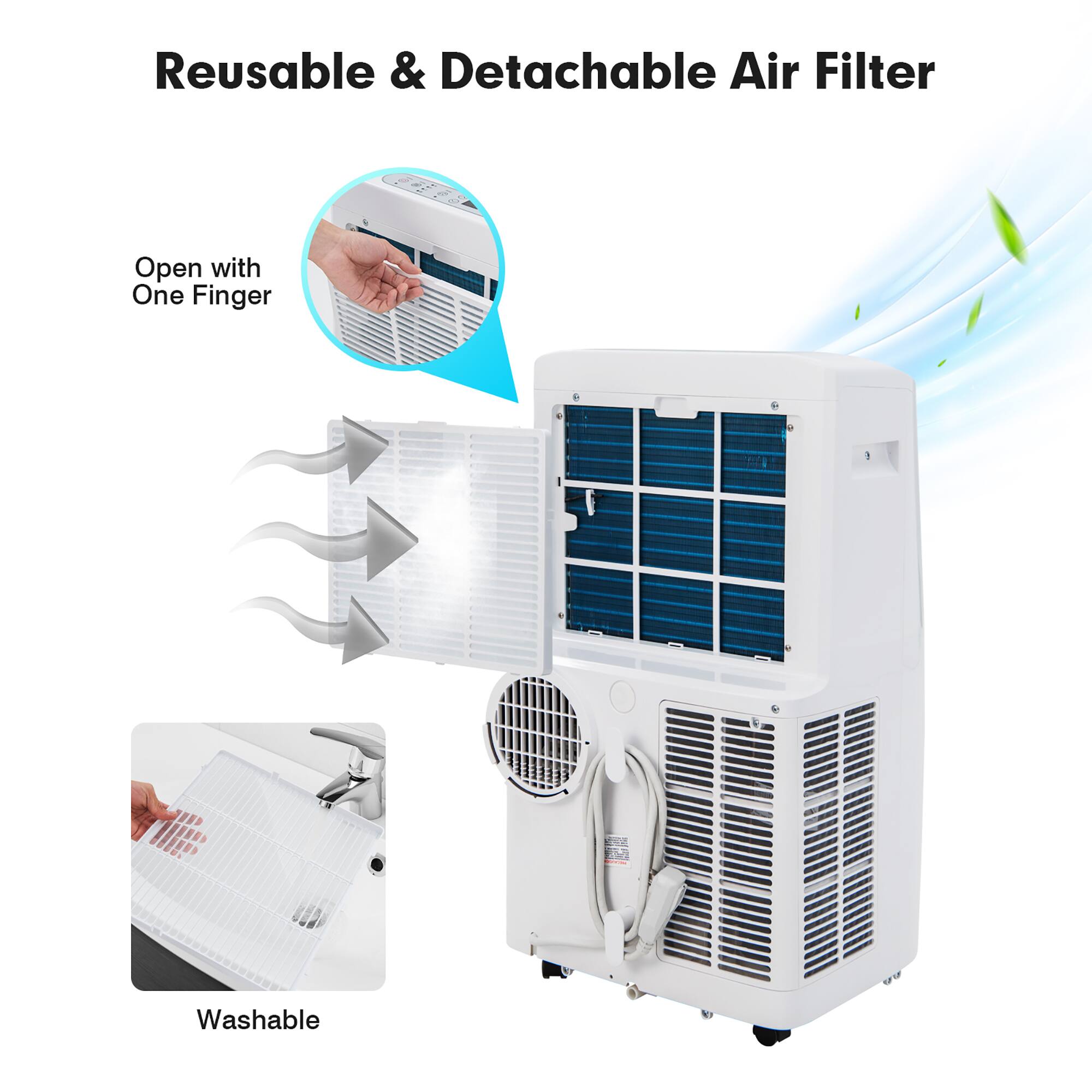 Reusable & Detachable Air Filter: Open with One Finger. Washable.
