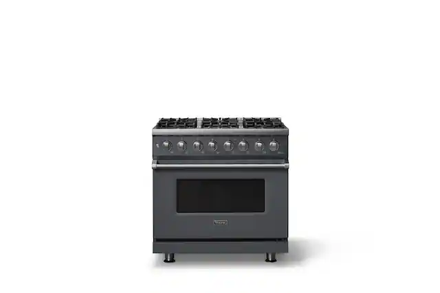 Front. Viking - 36 in. Wide 6 Burner Pro 5 Series 5.6 Cu. Ft. Freestanding Sealed LP Dual Fuel Convection Range - Cast Black - Cast Black.